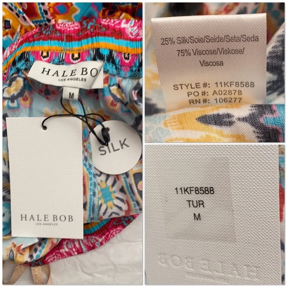 Hale Bob Peliah silk charmeuse pants in turquoise multicolor print M - Picture 5 of 13